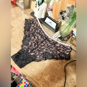 Lace High-Waist Bikini Panty - Black over Blush